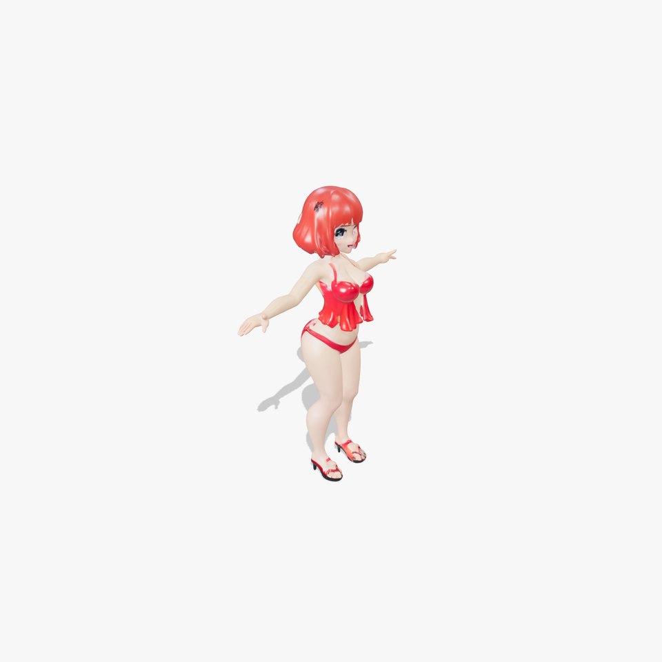 Anime Style Female Character in Red Swimsuit  Rigged and Animated